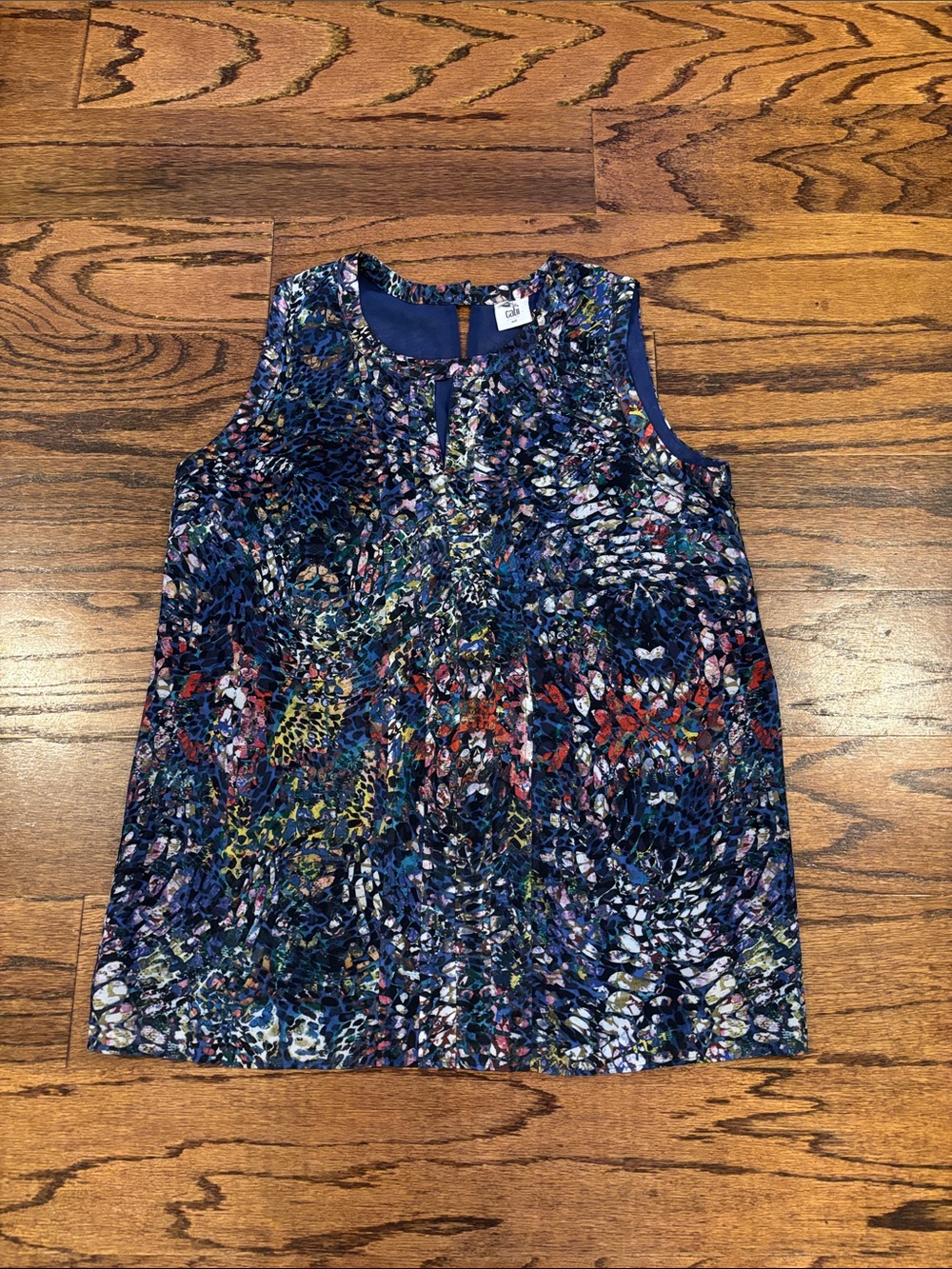 CAbi Navy Multicolor Sleeveless Keyhole Tank